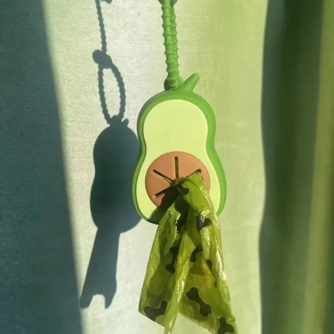 (1 Avocado+1 Roll of Garbage Bag) Cute Avocado Shaped Dog Waste Bag Dispenser Dog Pooper Scooper with Leash Attachment