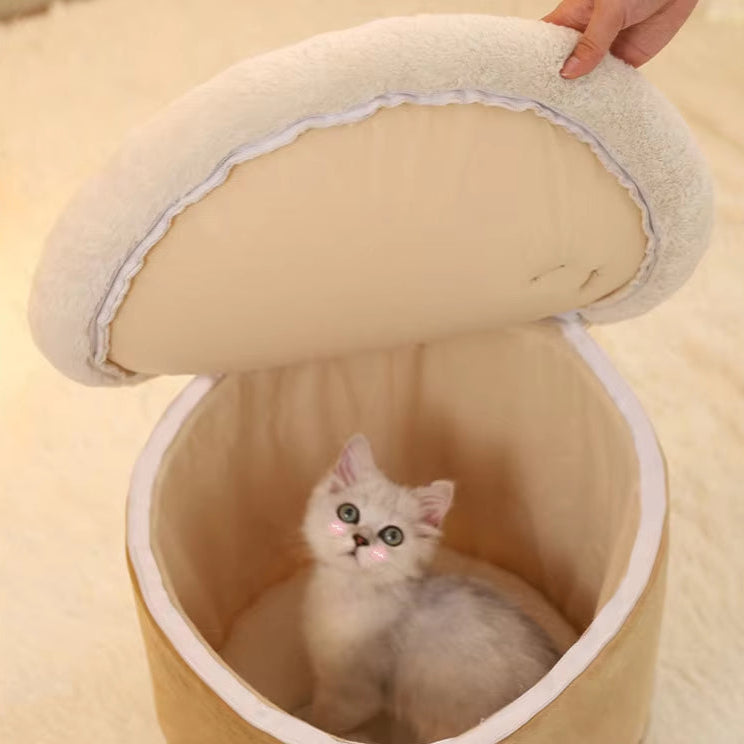 One Nest Dual-Use Milk Tea Coffee Cup Shaped Cat Nest, Fully Closed, Warm, Winter, Thickened, Small Dog, Teddy Kennel, Pet