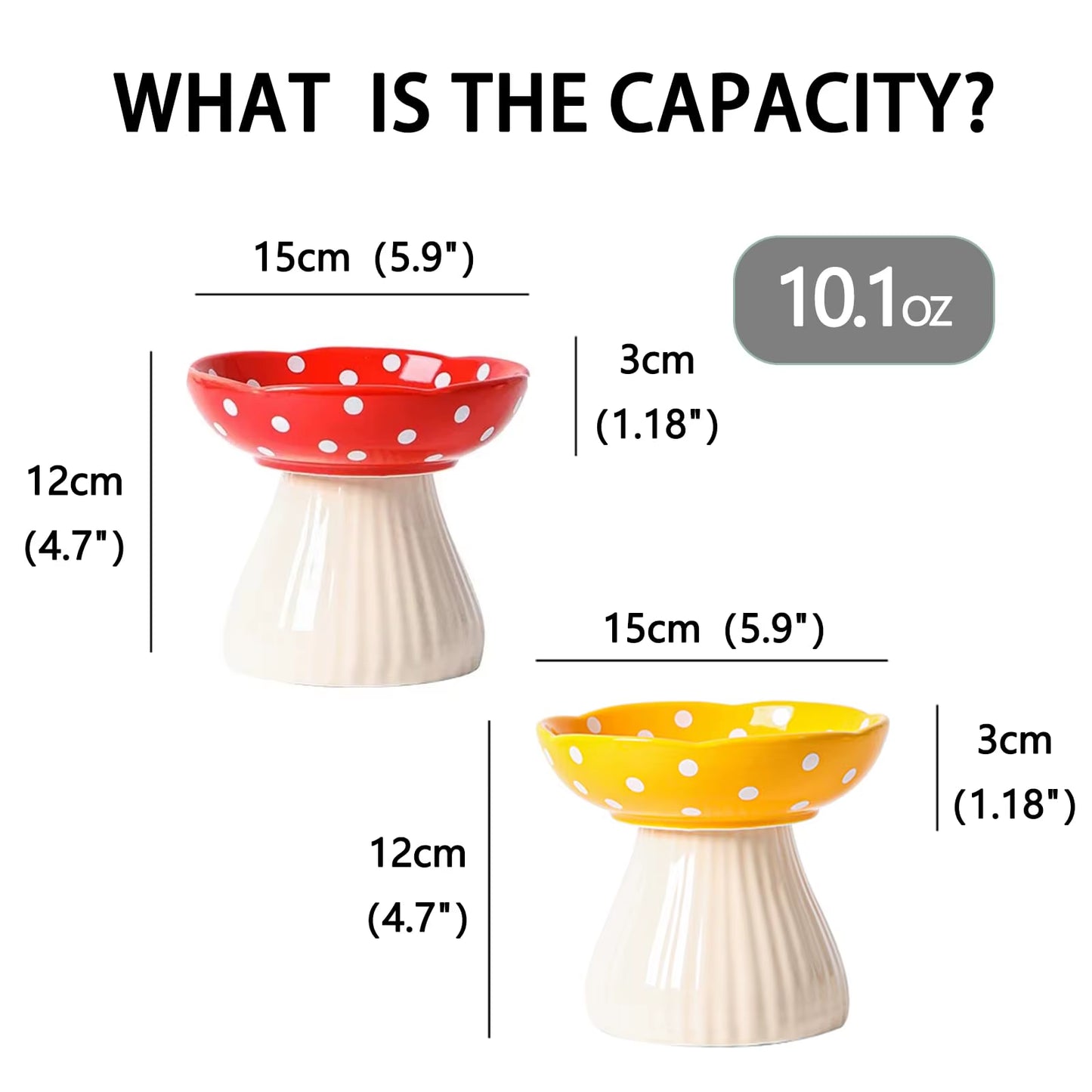 6 Inch Mushroom Cat Bowl Ceramic Elevated Shelf, Beard Friendly Raised Cat Food Bowl for Food & Water for Flat Inclined Cat Plat