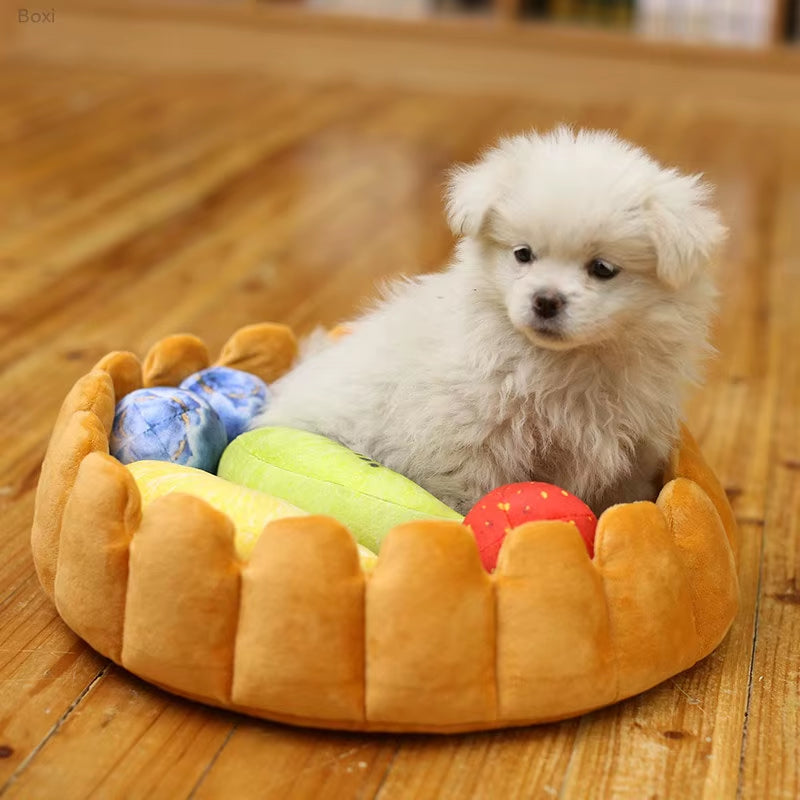Kawaii Fruit Tart Dog and Cat Bed House, Cotton, Cake Shaped Pet Kennel, Funny, Cute Puppy, Kitten, Washable Nest, Warm Cushion
