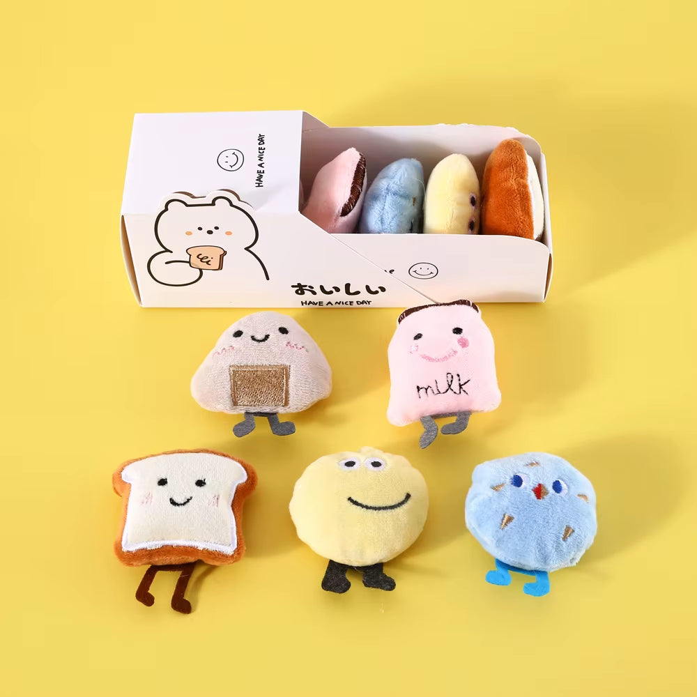 Pet Cat Bread Rice Ball Poached Egg Plush Sound Cat Grass Toy Self-Hi Built-In Mint Bell Box Catnip Cats Toys Pet Supplies