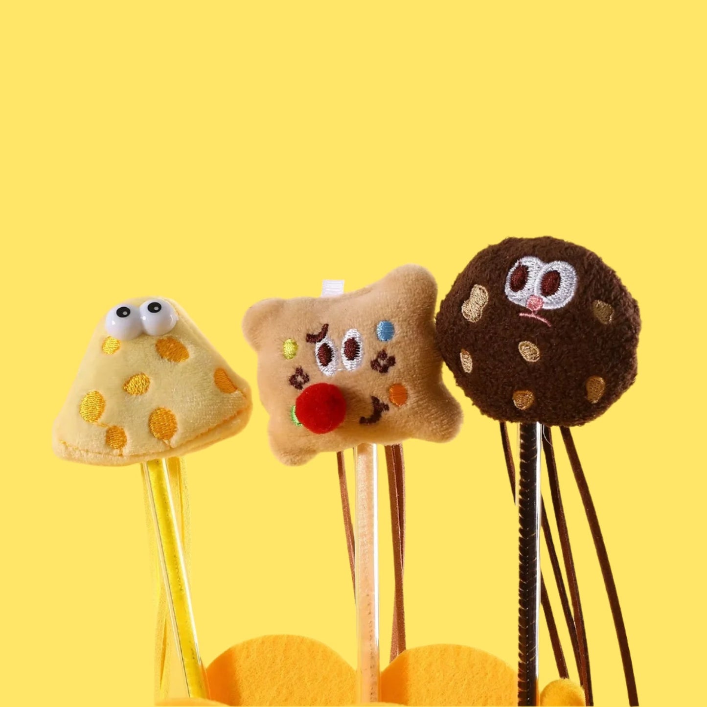 Pet Cat Plush Wand Stick with Bell Cartoon Cookies Teasing Stick Funny Pet Cat Stick Soft Plush Tassel Ball Cat Toys Interactive