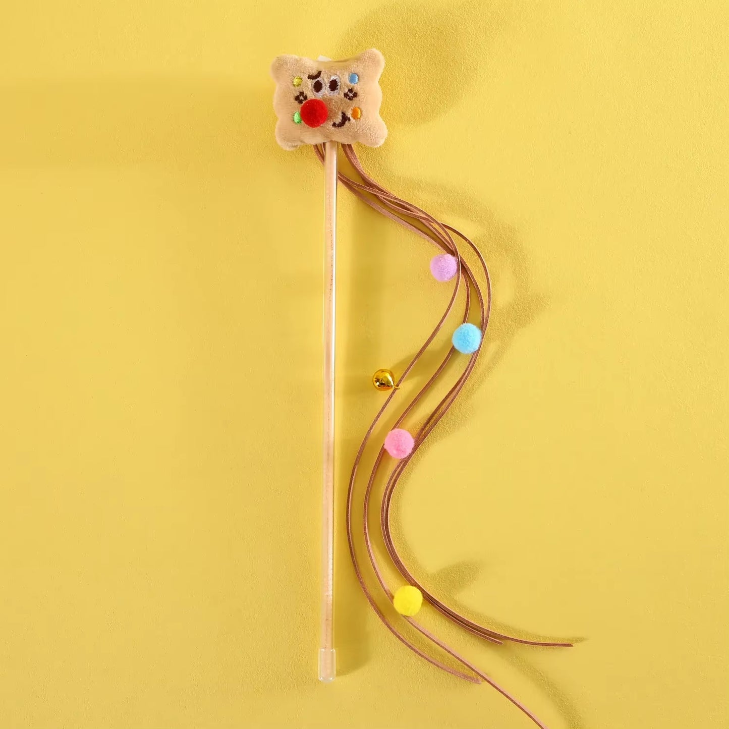 Pet Cat Plush Wand Stick with Bell Cartoon Cookies Teasing Stick Funny Pet Cat Stick Soft Plush Tassel Ball Cat Toys Interactive