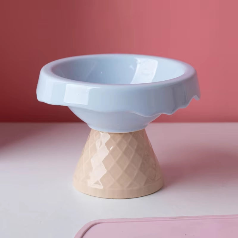 Ceramic Cat Bowl, Pet Ice Cream Bowl, High Footed Slanted Mouth, Neck Protection, Shock Resistance, Cat Food Bowl, Water Bowl