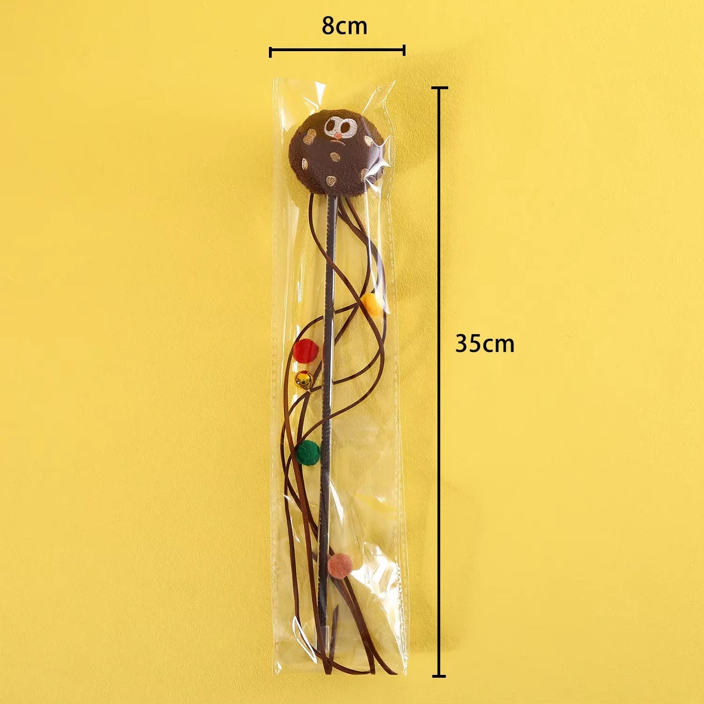 Pet Cat Plush Wand Stick with Bell Cartoon Cookies Teasing Stick Funny Pet Cat Stick Soft Plush Tassel Ball Cat Toys Interactive
