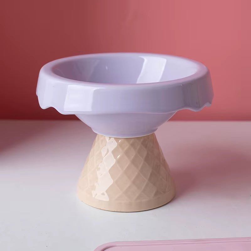 Ceramic Cat Bowl, Pet Ice Cream Bowl, High Footed Slanted Mouth, Neck Protection, Shock Resistance, Cat Food Bowl, Water Bowl