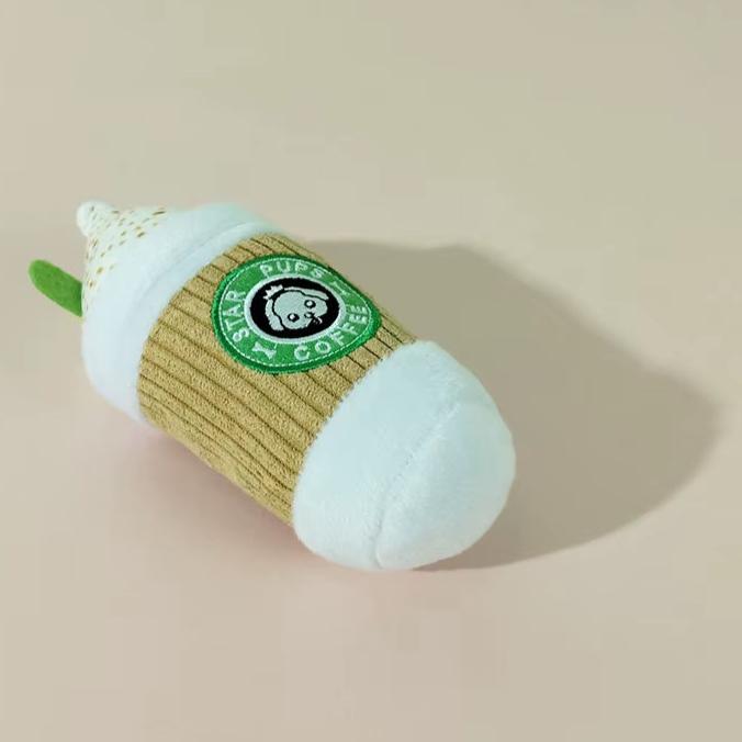 Pet Dog Cat Plush Chew Squeaky Dog Toy Coffee Cup Design Fleece Durable Chewing Interactive Pet Molar Toy Play Dog Accessories