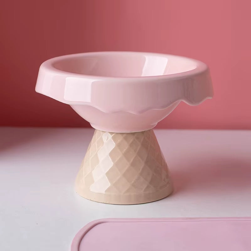 Ceramic Cat Bowl, Pet Ice Cream Bowl, High Footed Slanted Mouth, Neck Protection, Shock Resistance, Cat Food Bowl, Water Bowl