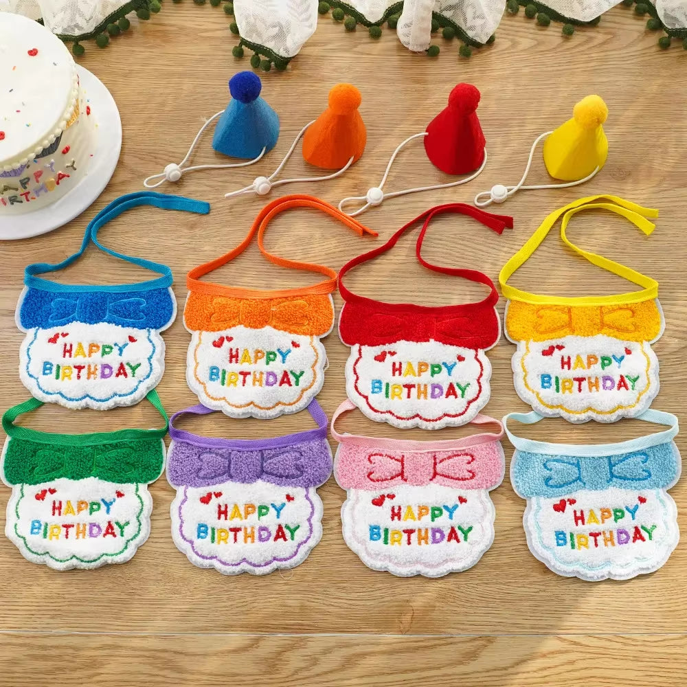 Cat Birthday Scarf Hat Set Dog Birthday Party Supplies Pet Scarf Cute Puppy Birthday Hat Scarf Decor for Small Medium Pets 2024