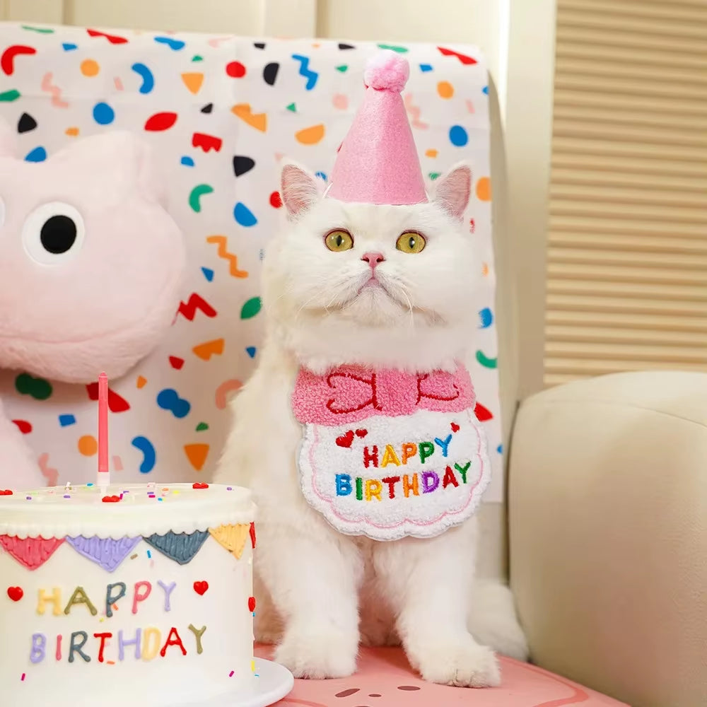 Cat Birthday Scarf Hat Set Dog Birthday Party Supplies Pet Scarf Cute Puppy Birthday Hat Scarf Decor for Small Medium Pets 2024