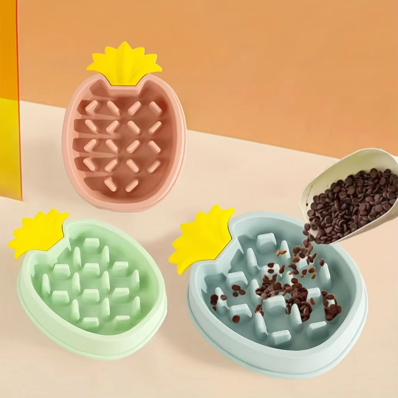 1Pcs Pineapple Shaped Slow Feeder Pet Bowl Anti-Choking Dog Food and Water Bowl Plastic Pet Slow Feeding Basin