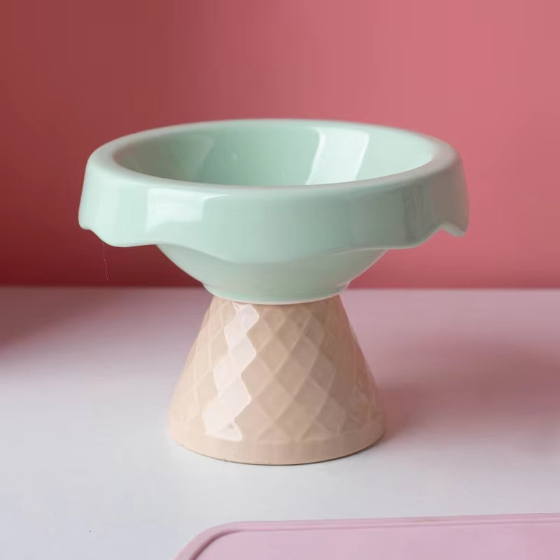 Ceramic Cat Bowl, Pet Ice Cream Bowl, High Footed Slanted Mouth, Neck Protection, Shock Resistance, Cat Food Bowl, Water Bowl