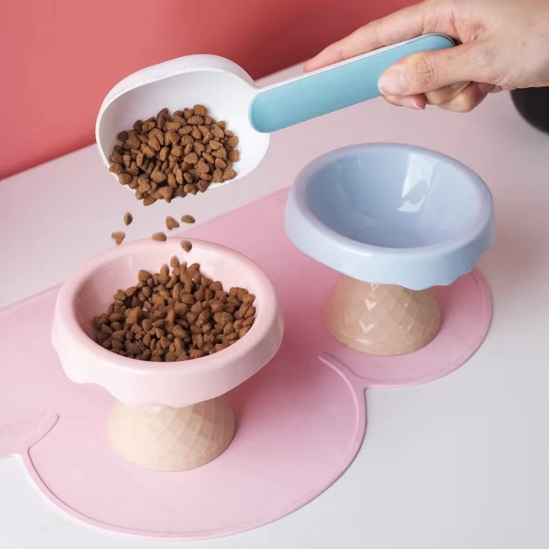 Ceramic Cat Bowl, Pet Ice Cream Bowl, High Footed Slanted Mouth, Neck Protection, Shock Resistance, Cat Food Bowl, Water Bowl