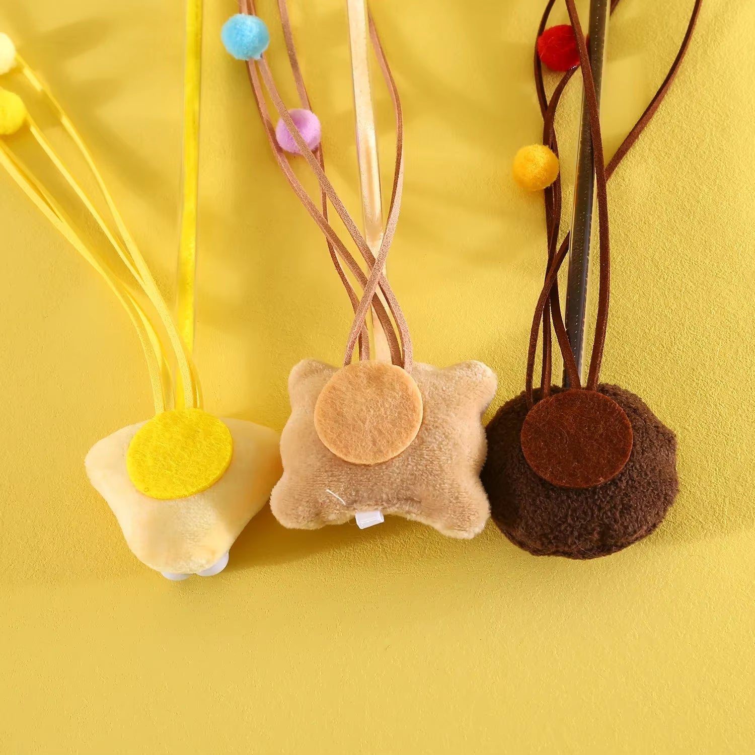 Pet Cat Plush Wand Stick with Bell Cartoon Cookies Teasing Stick Funny Pet Cat Stick Soft Plush Tassel Ball Cat Toys Interactive