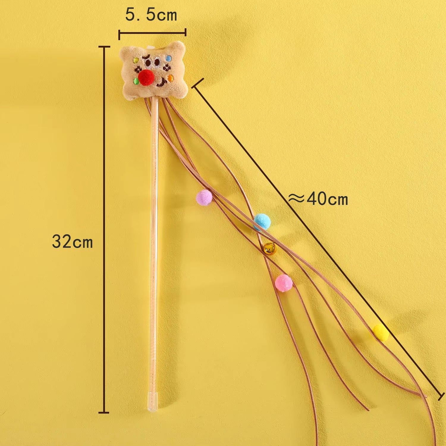 Pet Cat Plush Wand Stick with Bell Cartoon Cookies Teasing Stick Funny Pet Cat Stick Soft Plush Tassel Ball Cat Toys Interactive